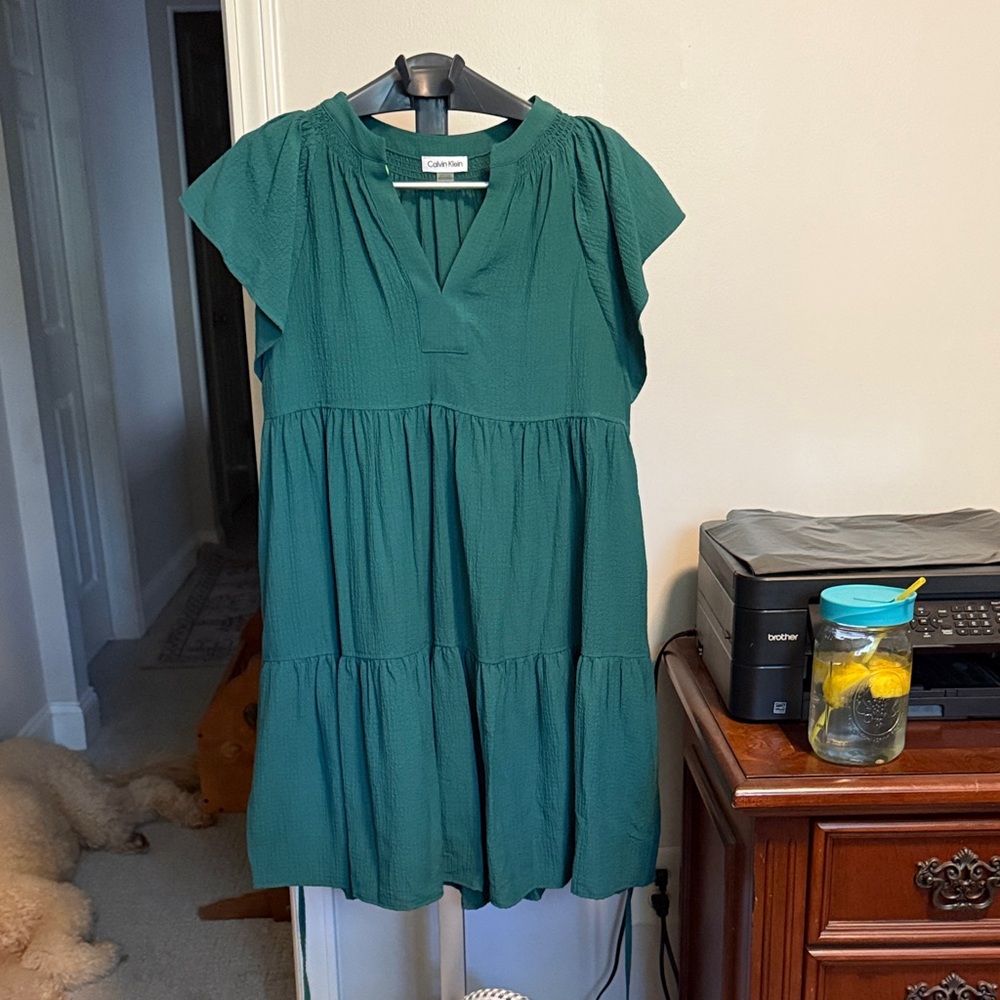 Calvin Klein Emerald Green Tiered Dress